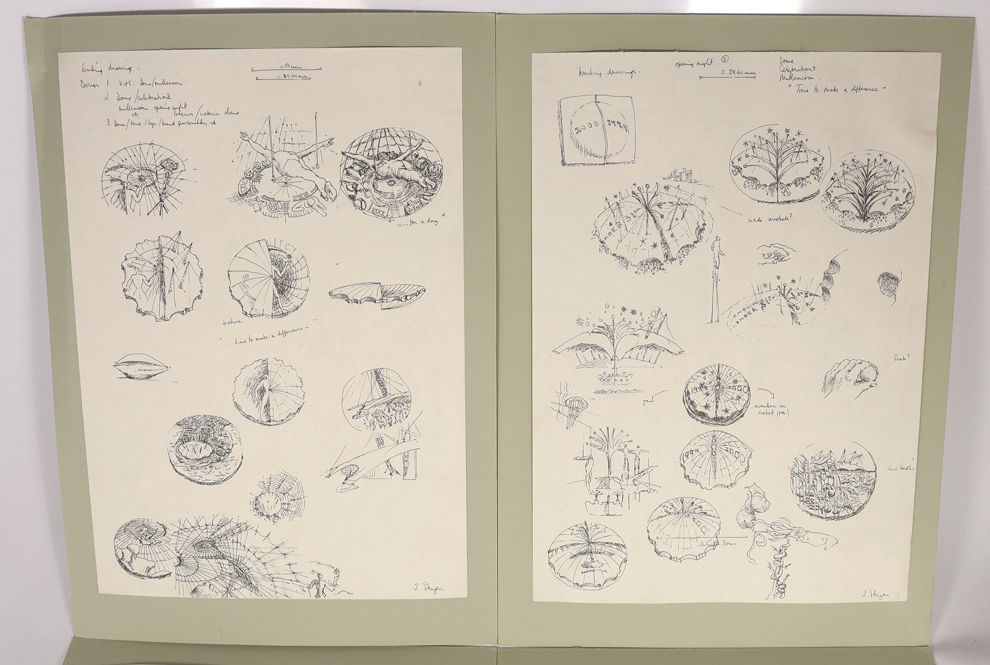 Jacqueline Stieger (b.1936) for the Royal Mint, a unique Millennium Dome medal oversize wax relief and a group of Dome medal and Timekeeper opening sequence concept sketches